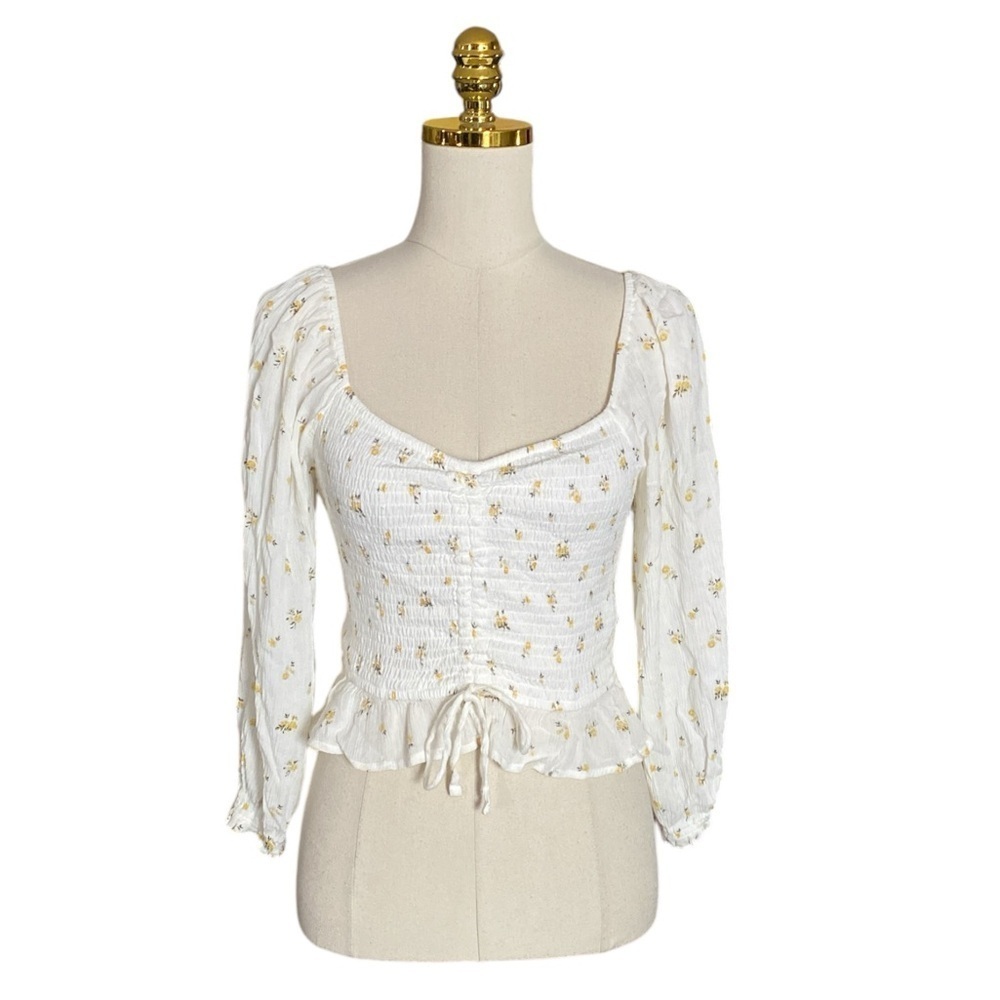 Hollister Y2K Milkmaid Ruffled Smocked Cinched Dainty Floral Cropped Top Size S